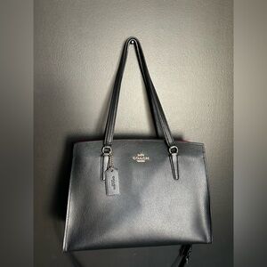 Coach Charlie Carryall Pebbled Leather Tote – Black/Red – Style 36675